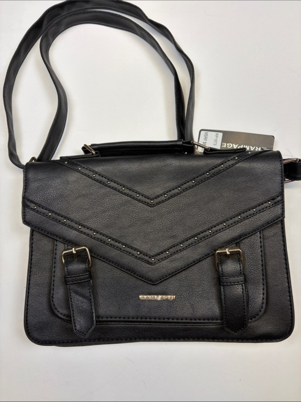 NWT RAMPAGE BLACK FAUX LEATHER SATCHEL CROSSBODY HANDBAG RP1573